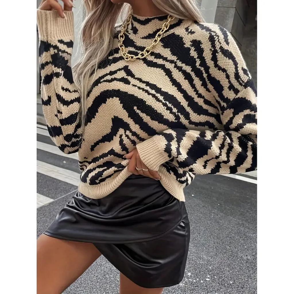 Women's Zebra Print Sweater - Cozy Statement Knit