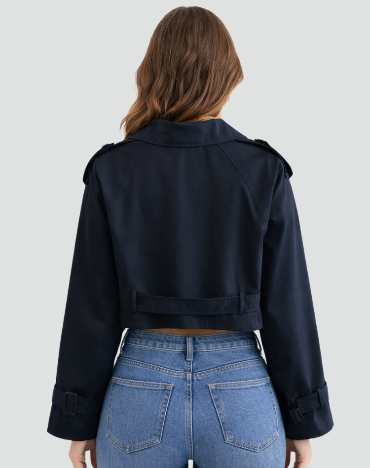 Women's Short Cotton Trench Coat - Classic Regular Fit Everyday Outerwear