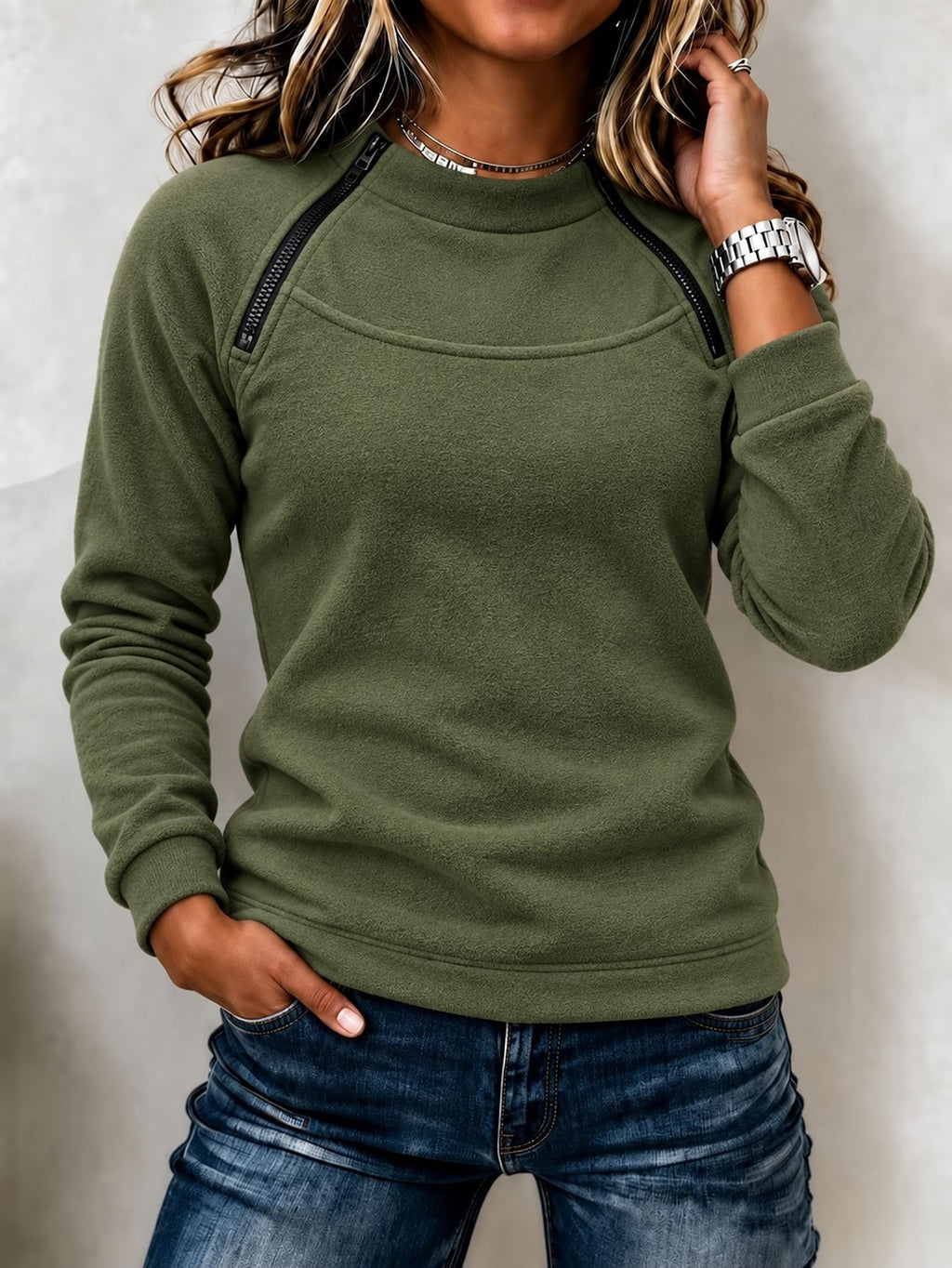 Stand-Collar Thermal Sweatshirt - Warm and Casual
