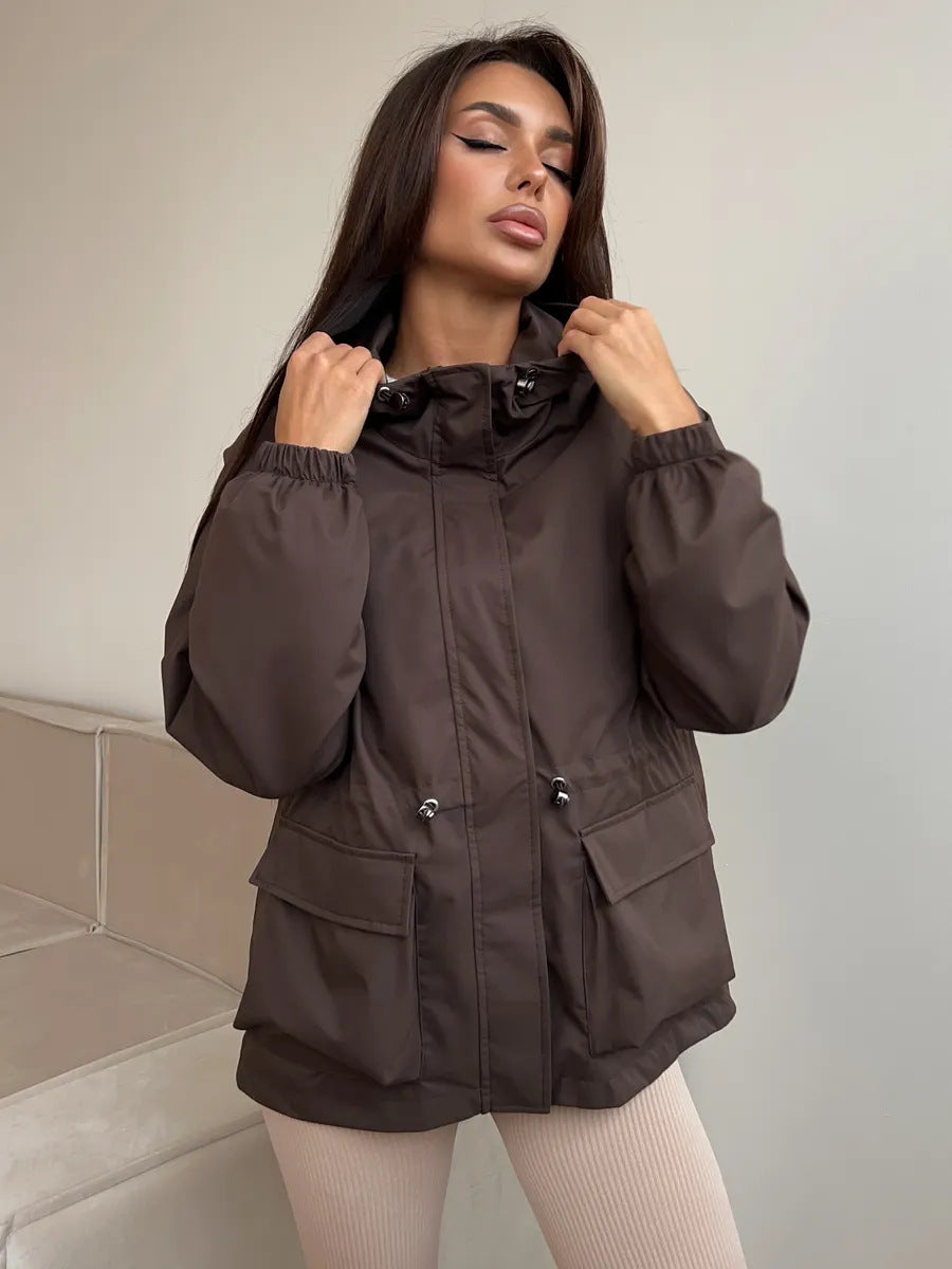 Women's Hooded Drawstring Jacket - Lightweight Casual Outdoor Layer