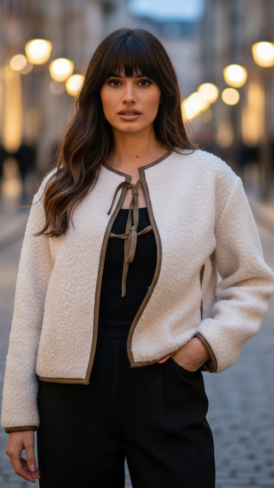 Women’s Textured Tie-Front Cropped Jacket – Chic Lightweight Layering Style