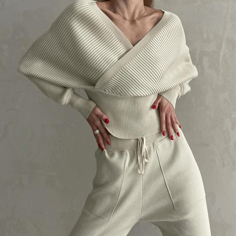 Two-piece Women's Set with Knitted Sweater and Pants