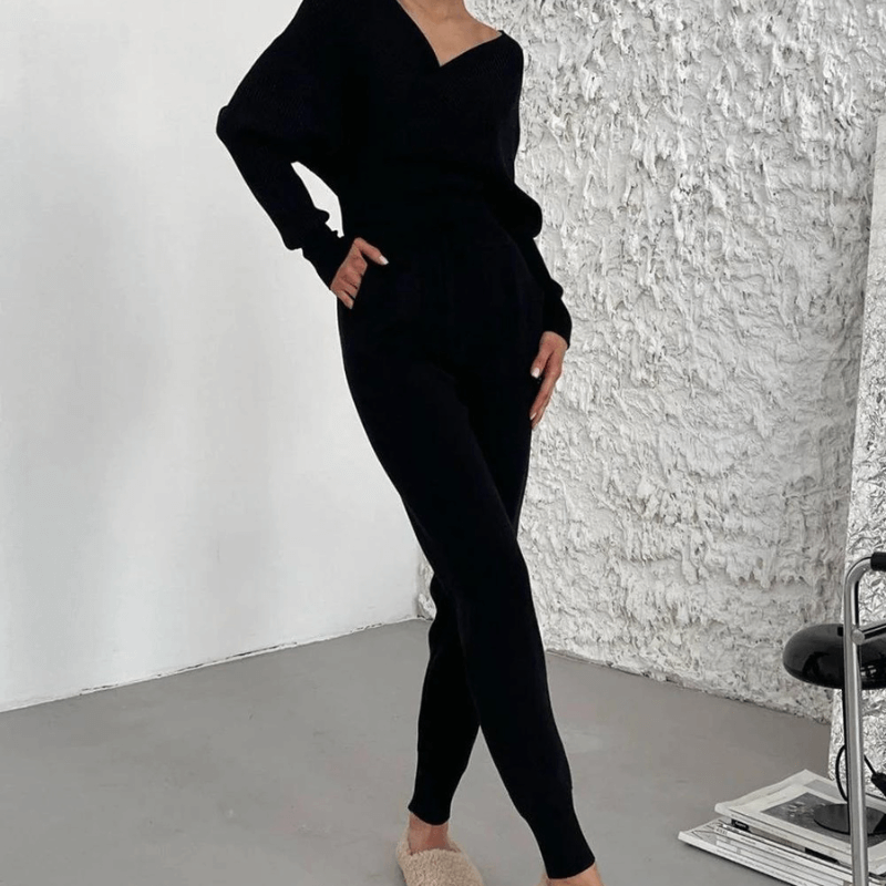 Two-piece Women's Set with Knitted Sweater and Pants