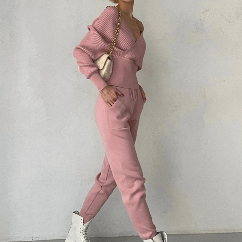 Two-piece Women's Set with Knitted Sweater and Pants