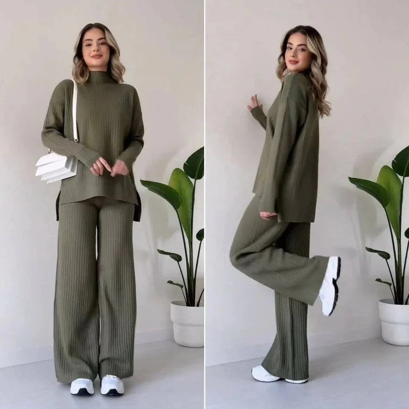 Women’s Turtleneck Top & Trousers Set – Cozy Matching Autumn Casual Style