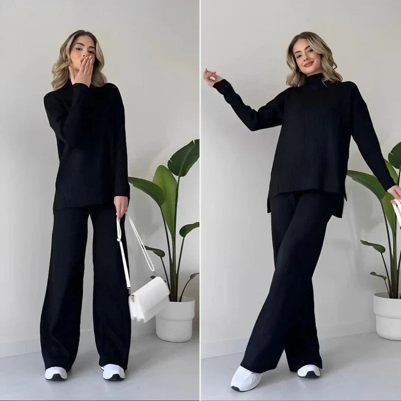 Women’s Turtleneck Top & Trousers Set – Cozy Matching Autumn Casual Style