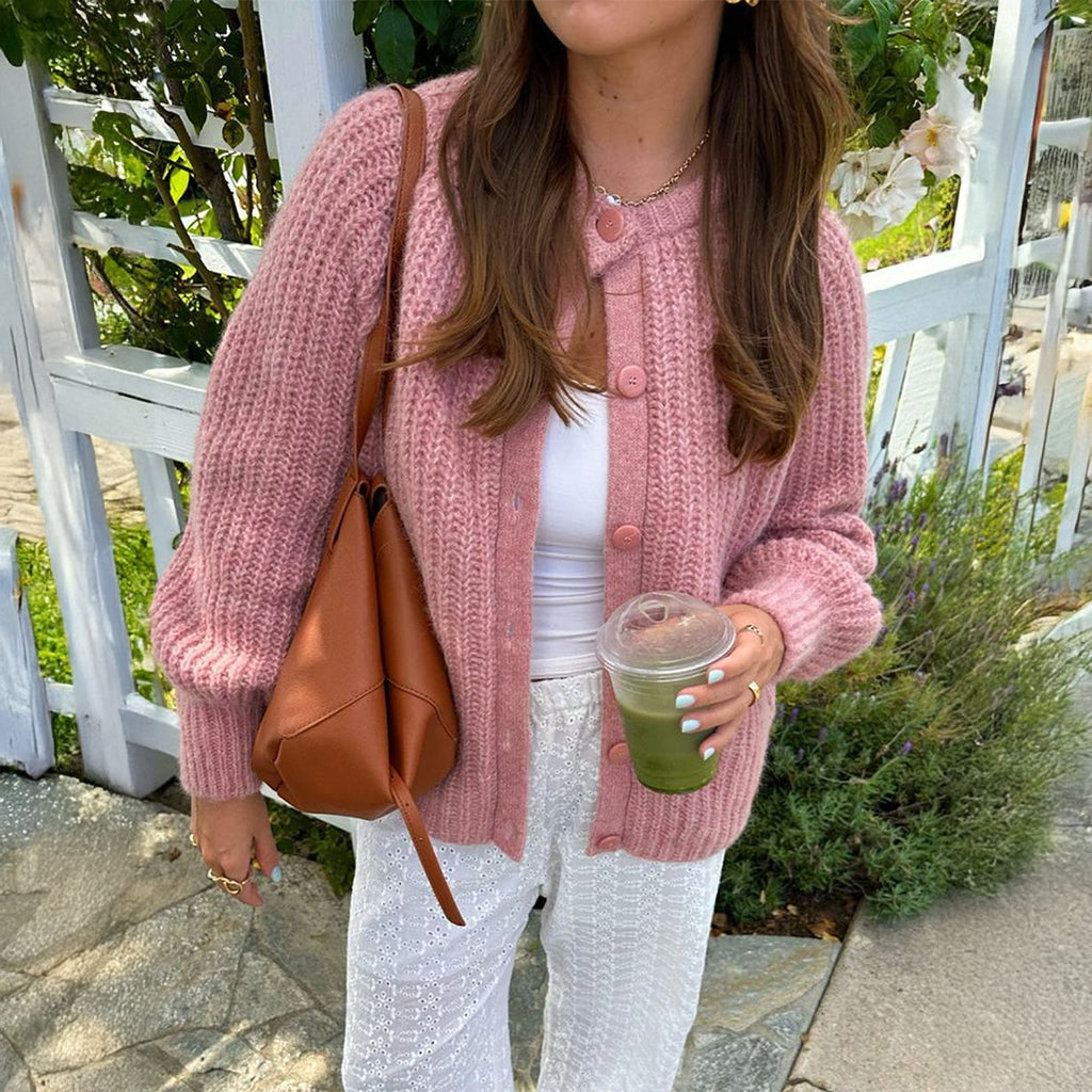 Women’s Minimalist Long Sleeve Button-Up Sweater – Chic Casual Knit Top Everyday Style
