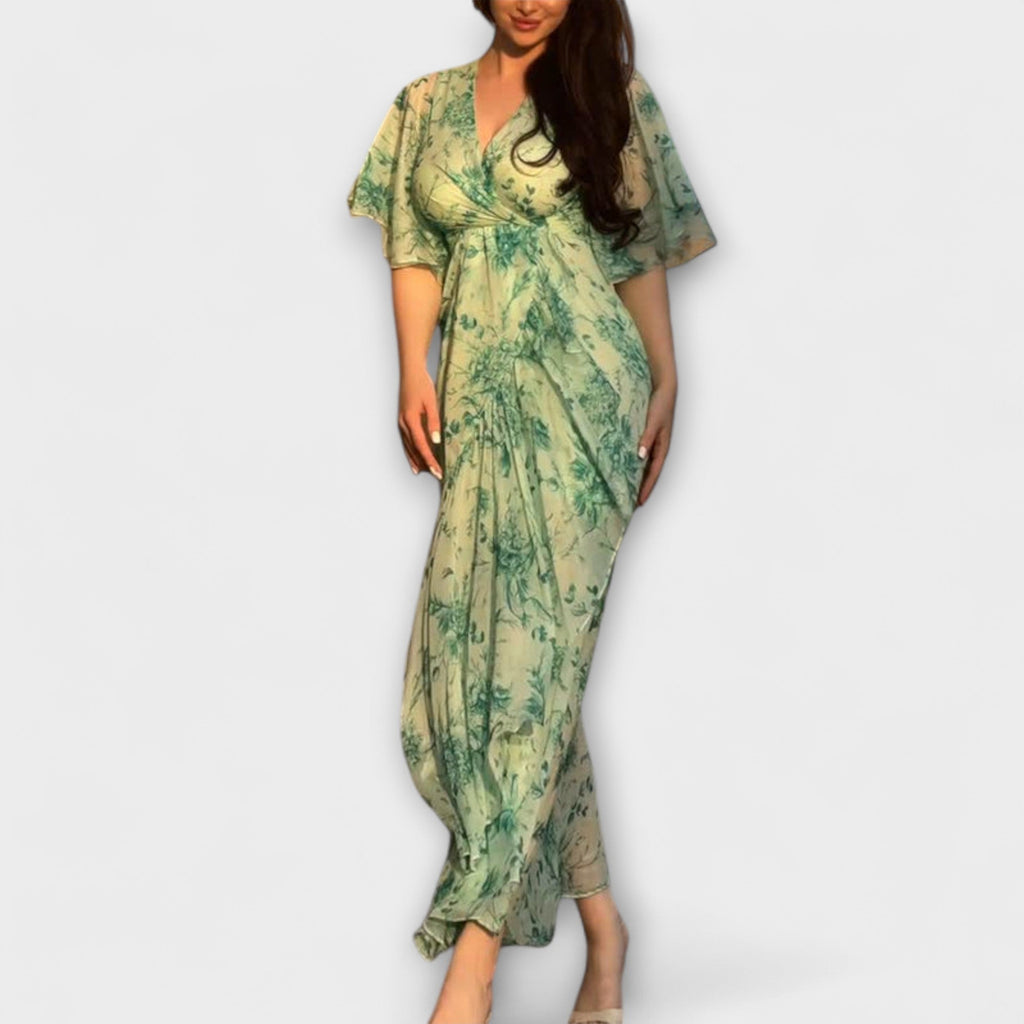 Women's Floral V Neck Dress – Stylish Everyday Midi Dress
