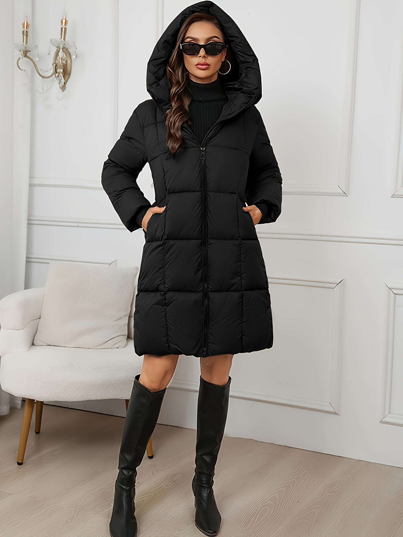 Women’s Hooded Longline Puffer Coat – Warm Lightweight Winter Style