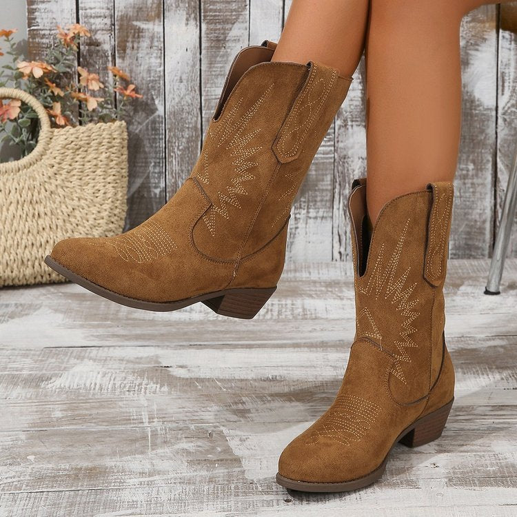 Women's Cowboy Ankle Boots – Western Block Heel Everyday Style
