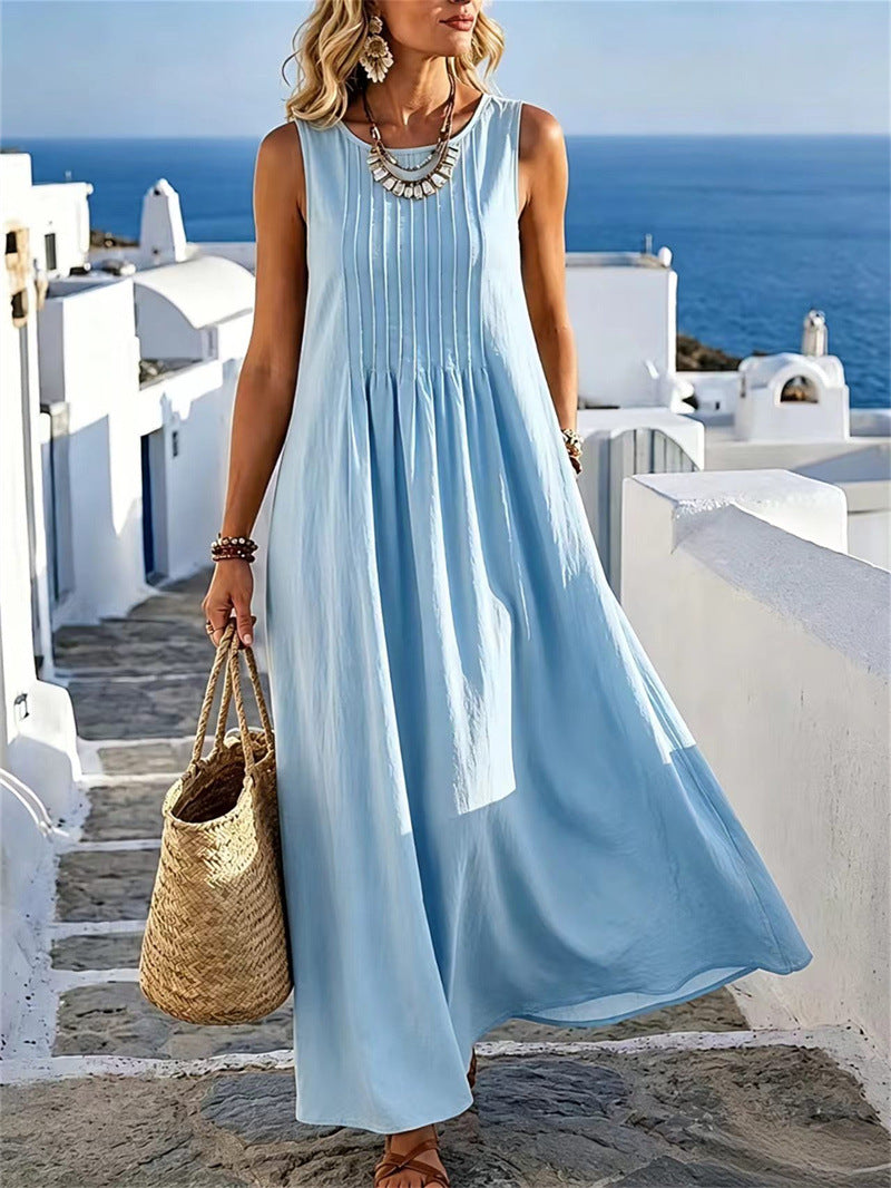 Women's Round-Neck Casual Dress - Relaxed Summer Day Style