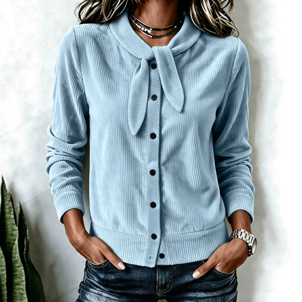 Women's Button Detail Bow Knit Sweater - Soft Feminine Layer