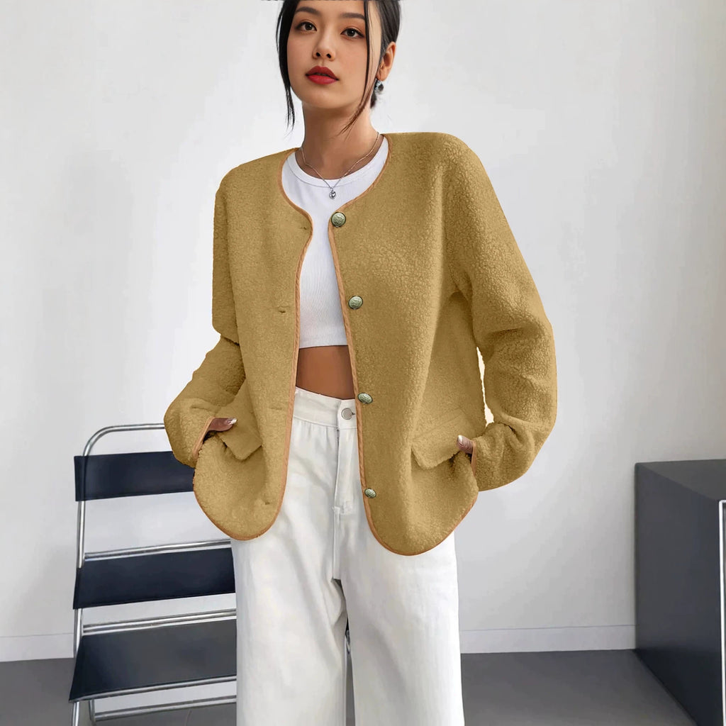 Plus-Size Women’s Textured Chanel-Inspired Wool Coat – Elegant Classic Style