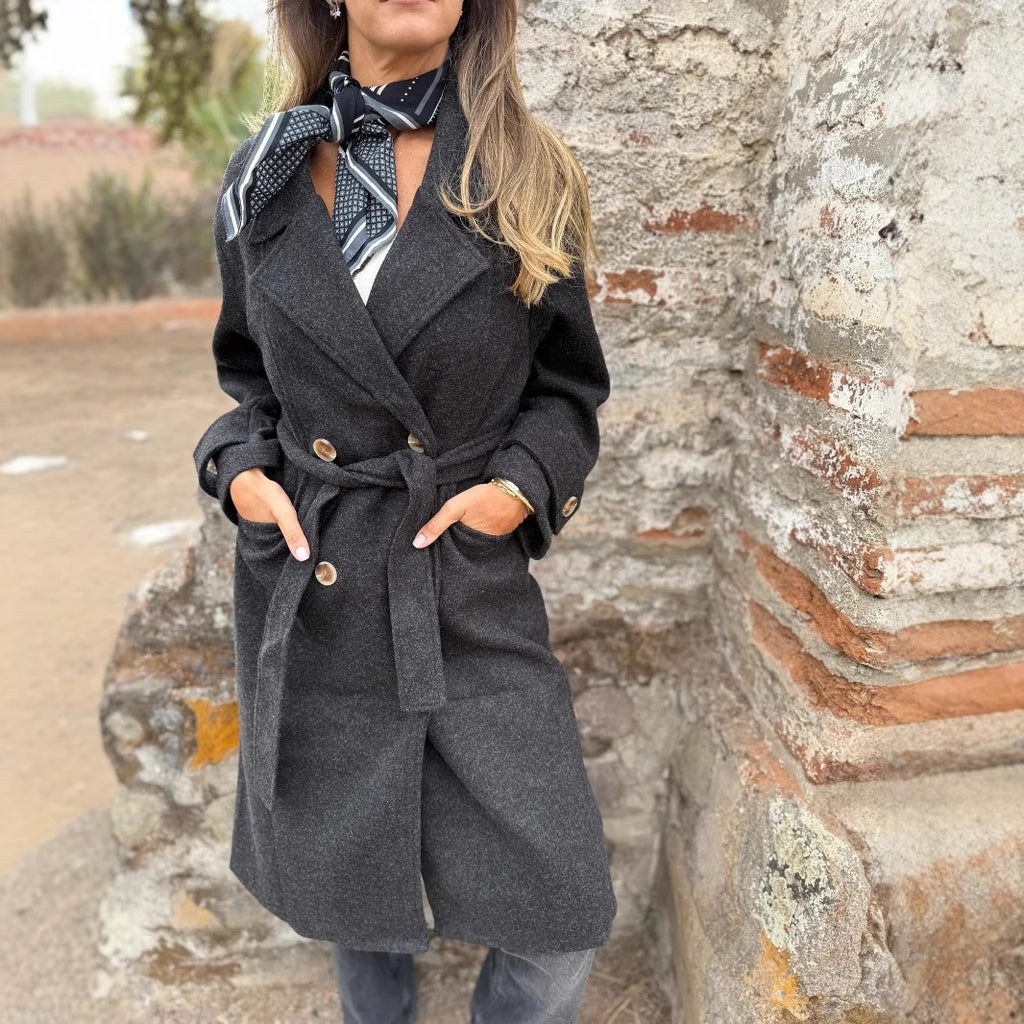 Women’s Autumn Winter Lace-Up Cardigan Coat – Casual Long Sleeve Lapel Wool Blend with Pockets