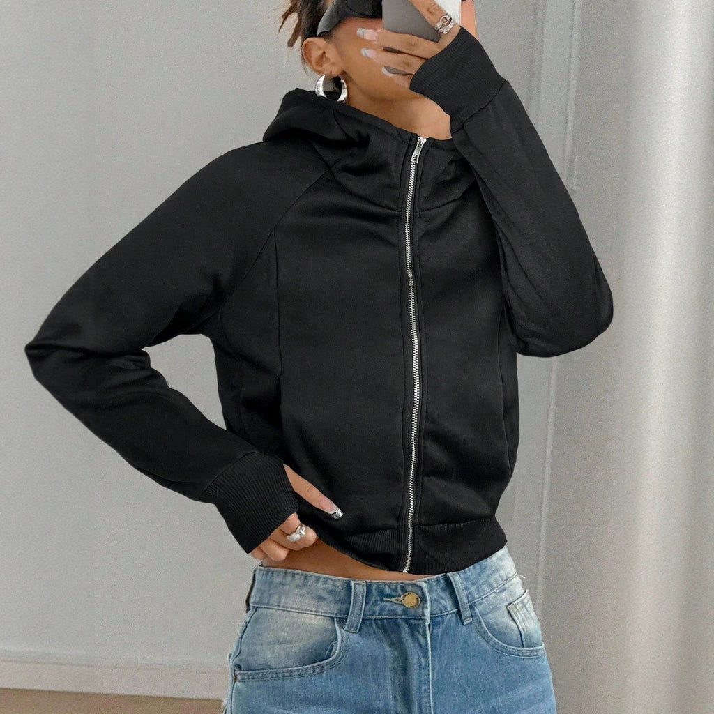 Cropped Solid Hoodie for Women - Casual and Comfortable