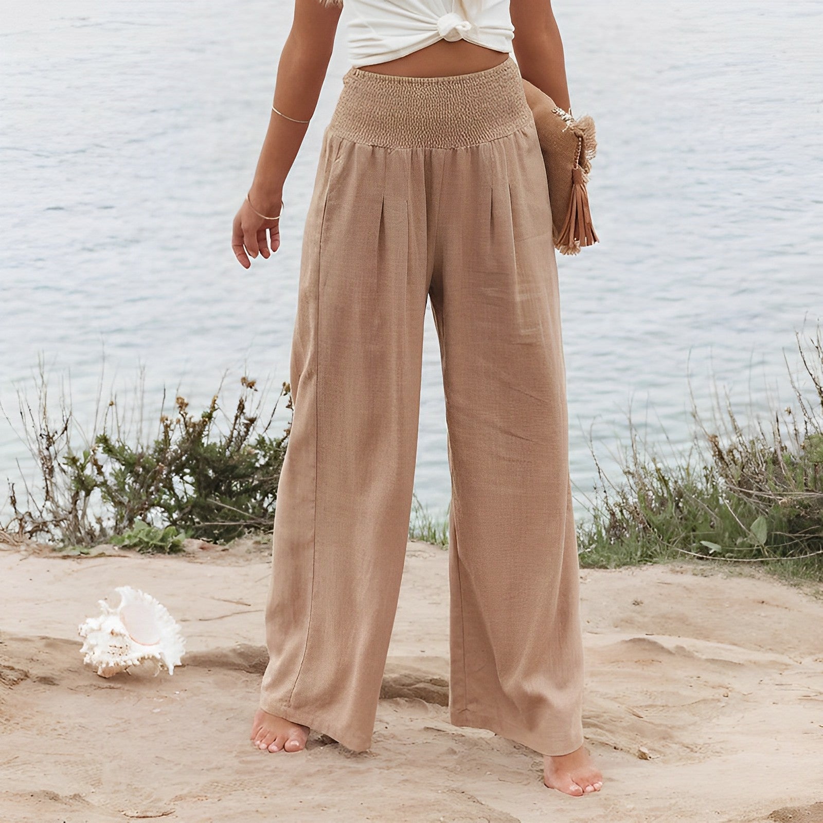 Women's Wide Leg Trousers - Relaxed High-Waist Everyday Pants