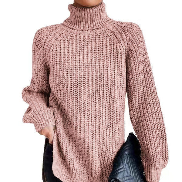 Women’s High-Neck Knit Sweater – Soft Mid-Length Layer