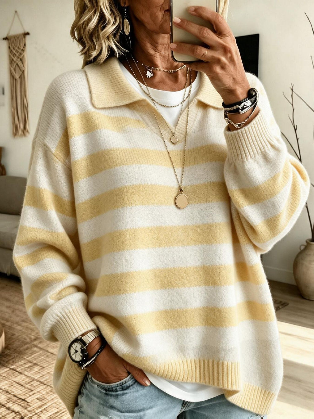 Navy-Style Color-Block Sweater - Soft and Structured