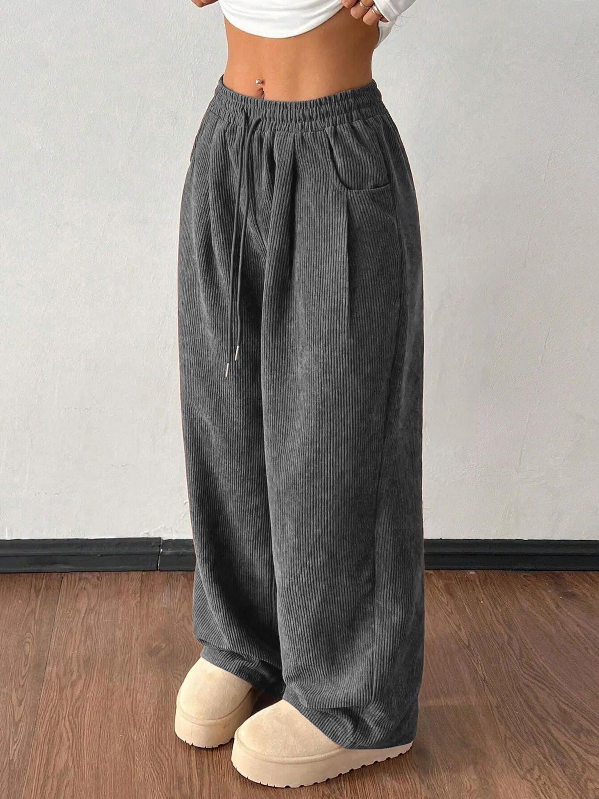 Corduroy Wide-Leg Pants - Soft and Trendy