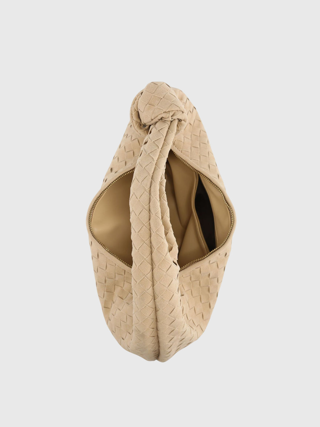 Women’s Medium Suede Woven Bag – Elegant Knotted Chic Style