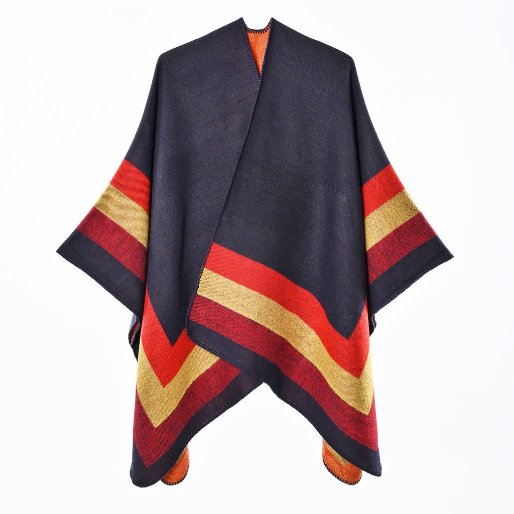 Women's Jacquard Cashmere-Feel Poncho - Chic and Cozy