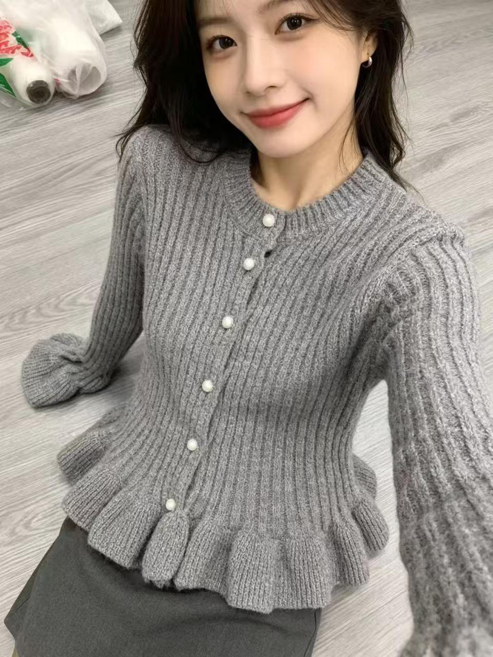 Ruffled Flared-Sleeve Knit Blouse - Elegant and Feminine
