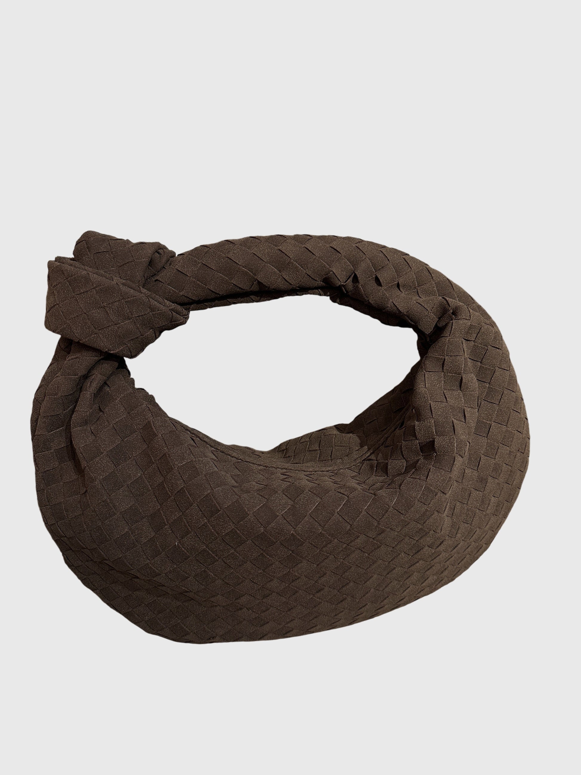 Women’s Medium Suede Woven Bag – Elegant Knotted Chic Style