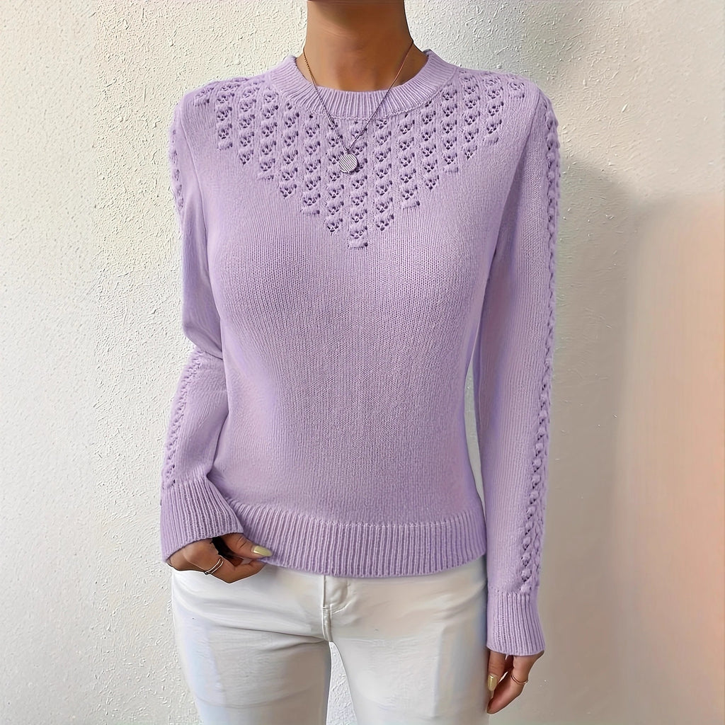 Hollow-Out Crewneck Knit Sweater - Light and Feminine