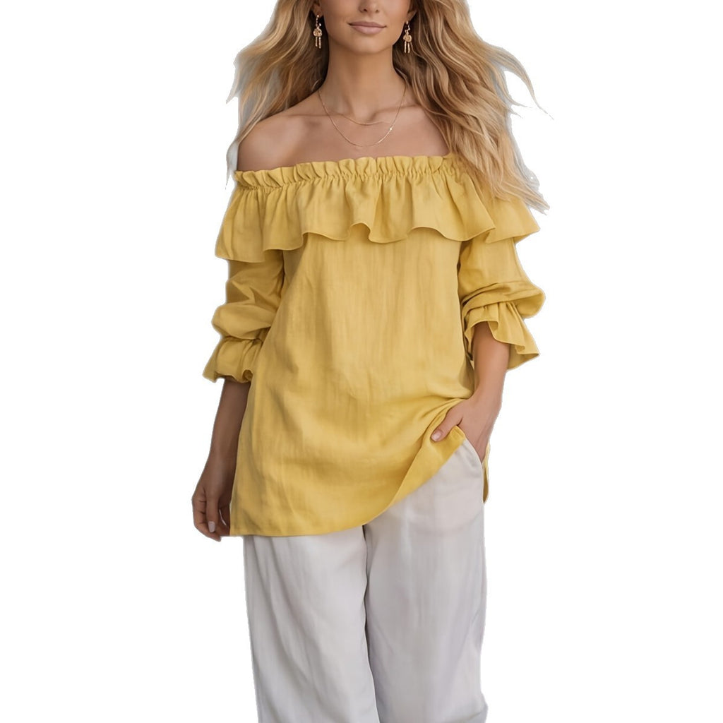 Women's One-Shoulder Ruffled Puff-Sleeve Blouse – Soft Statement Daywear