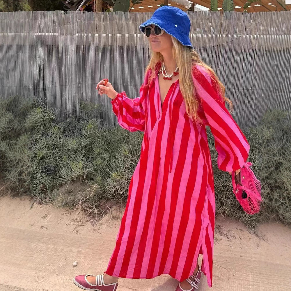 Women's Loose-Fit Striped Maxi Dress – Relaxed Summer Daywear Style
