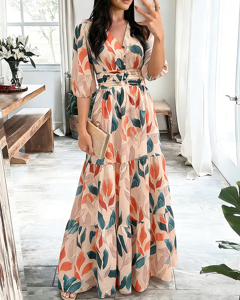 Women's Layered Ruffled Midi Dress – Elegant Feminine Occasion Style