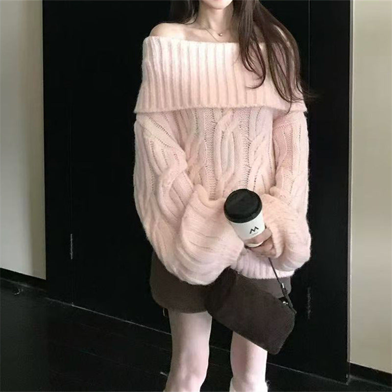 Women’s Off-Shoulder Faux Mink Knit Top – Soft Cozy Elegant Style