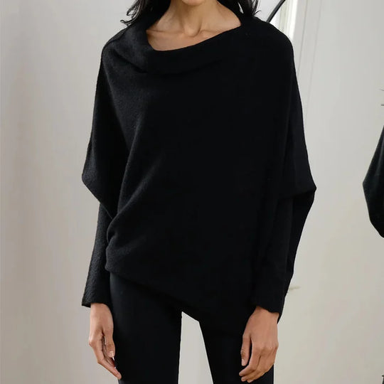 Women's Oversized Draped Crew Neck Sweater