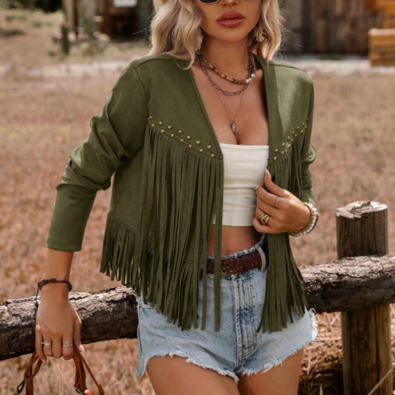 Women's Fringed Coat - Retro Ethnic Statement Jacket