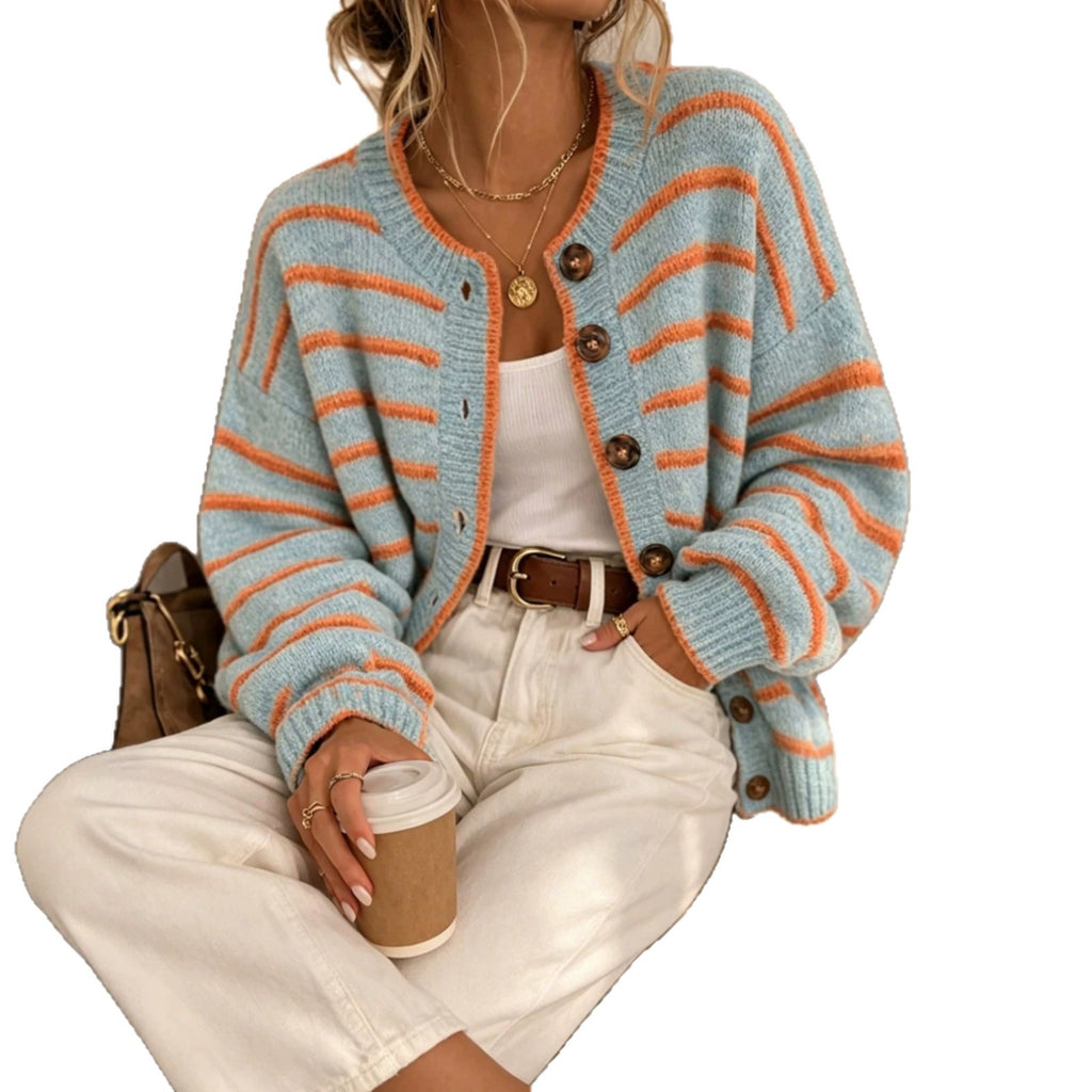 Women’s Crew Neck Cardigan – European American Chic Casual Style