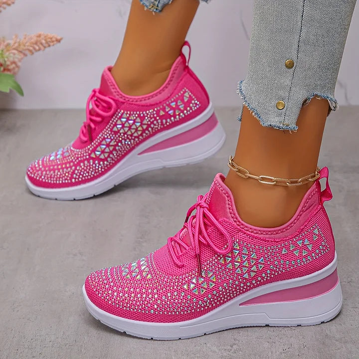 Women's Orthopedic Sneakers with Arch Support and Rhinestones – Comfortable Lightweight Walking Shoes