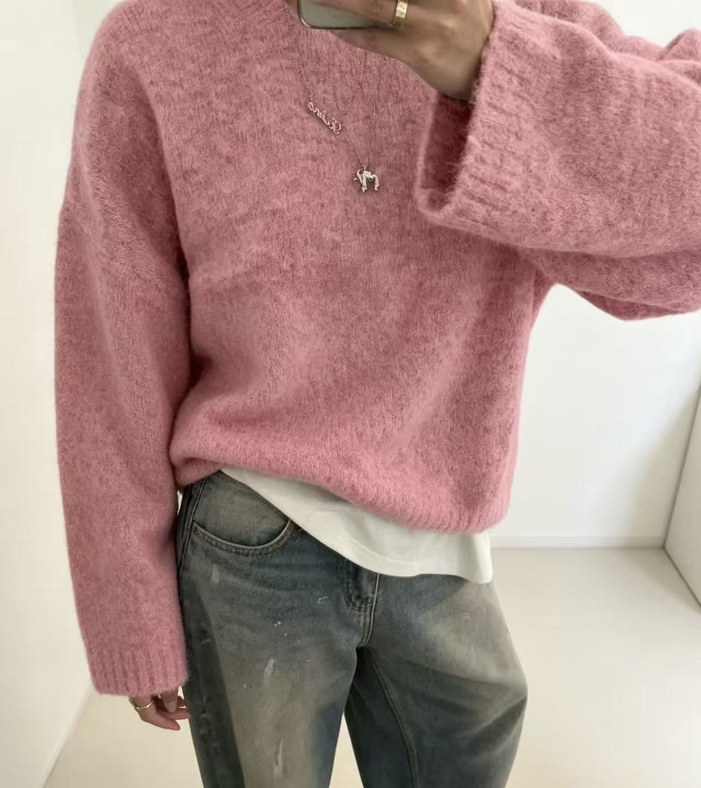 Women’s Solid Color Loose-Fit Knit Pullover – Cozy Casual Everyday Style