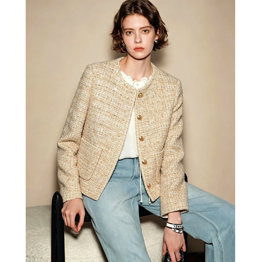 Gold-Button Short Jacket - Chic and Structured