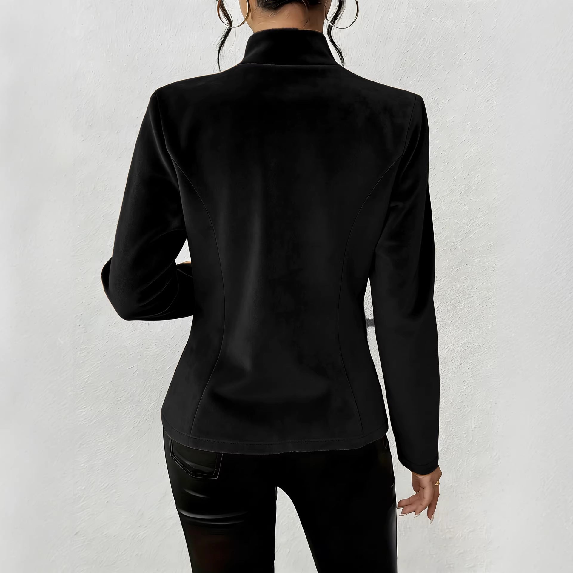 Women's Faux Suede V-Neck Blazer - Three Button Tailored Layer