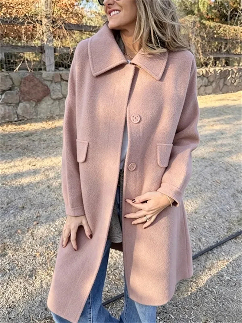 Women’s Casual Single-Breasted Wool Jacket – Elegant Warm Everyday Style