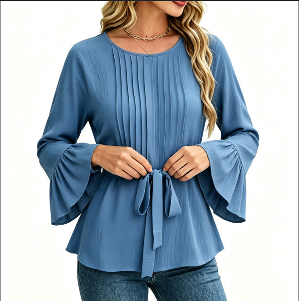 Women's Solid Long-Sleeve Blouse - Simple and Elegant