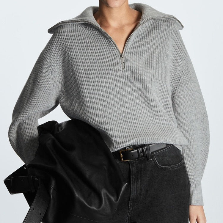 Women’s Half-Zip Striped Sweater – Long Sleeve Cozy Casual Autumn Winter Style