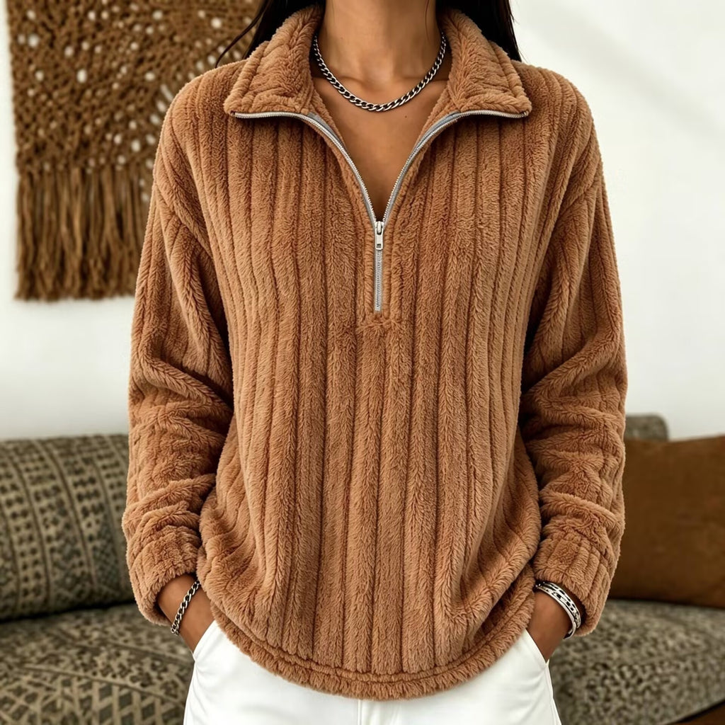 Women’s Ribbed Zip-Collar Sweater - Warm and Comfortable
