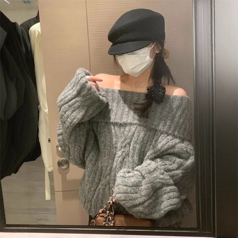 Women’s Off-Shoulder Faux Mink Knit Top – Soft Cozy Elegant Style