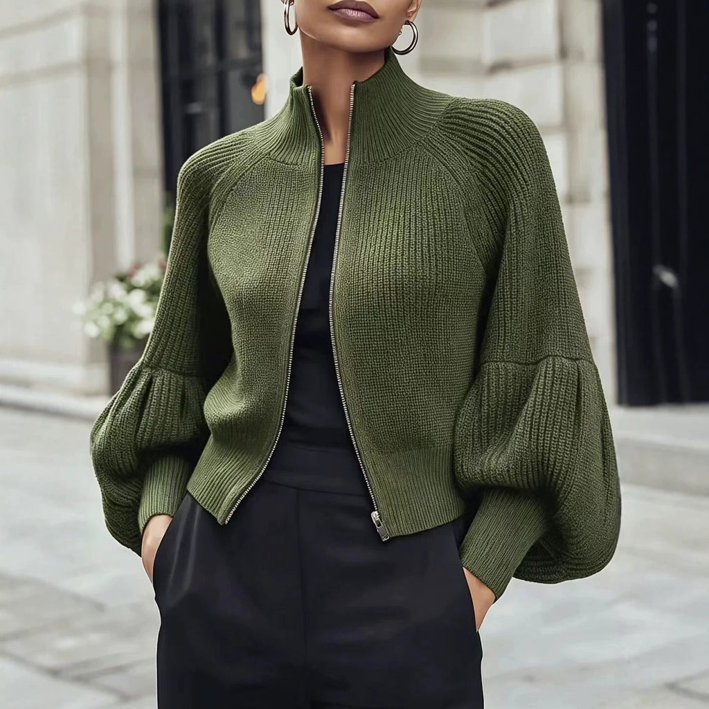 Fluffy Lantern-Sleeve Textured Sweater - Soft and Cozy