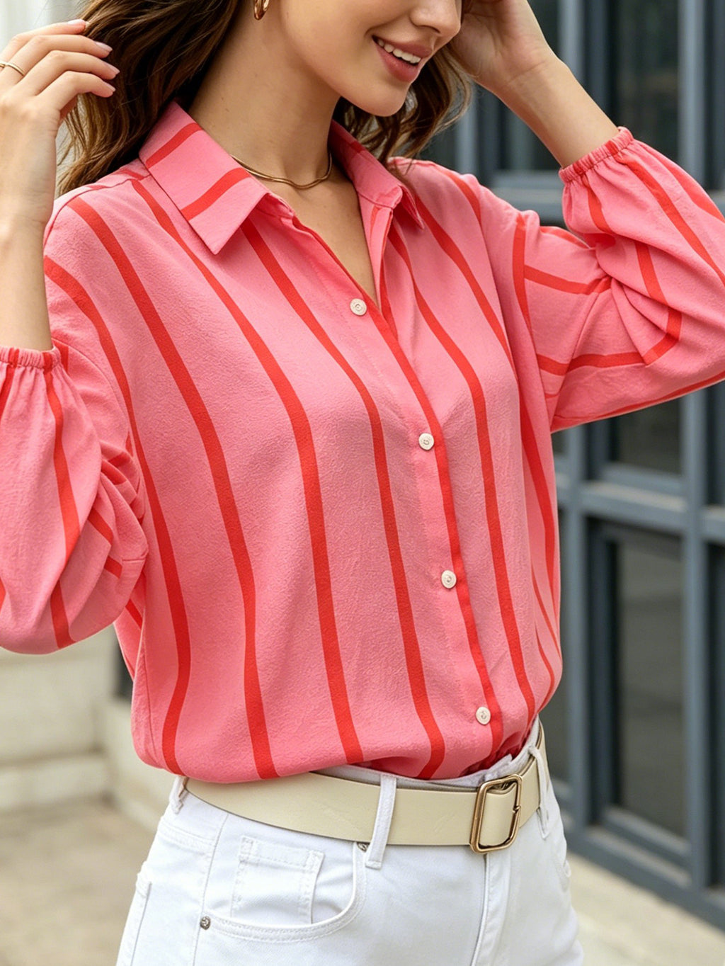 Striped Puff-Sleeve Blouse - Light and Feminine