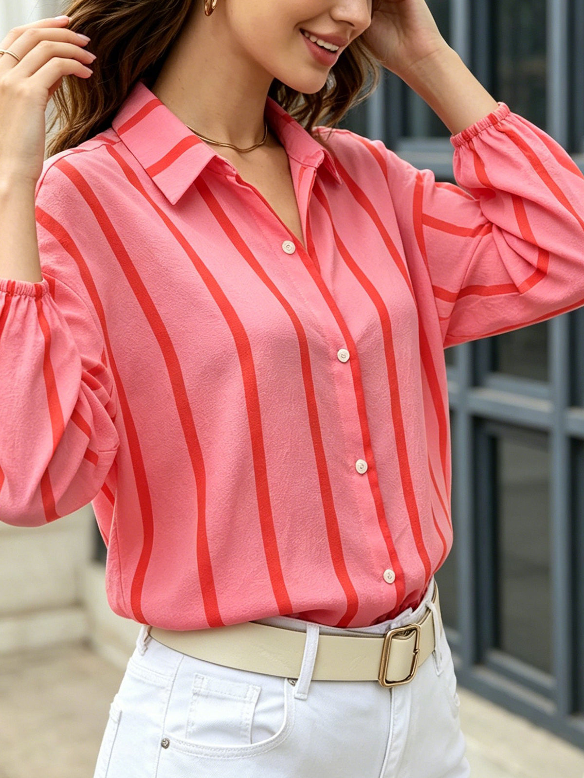 Striped Puff-Sleeve Blouse - Light and Feminine