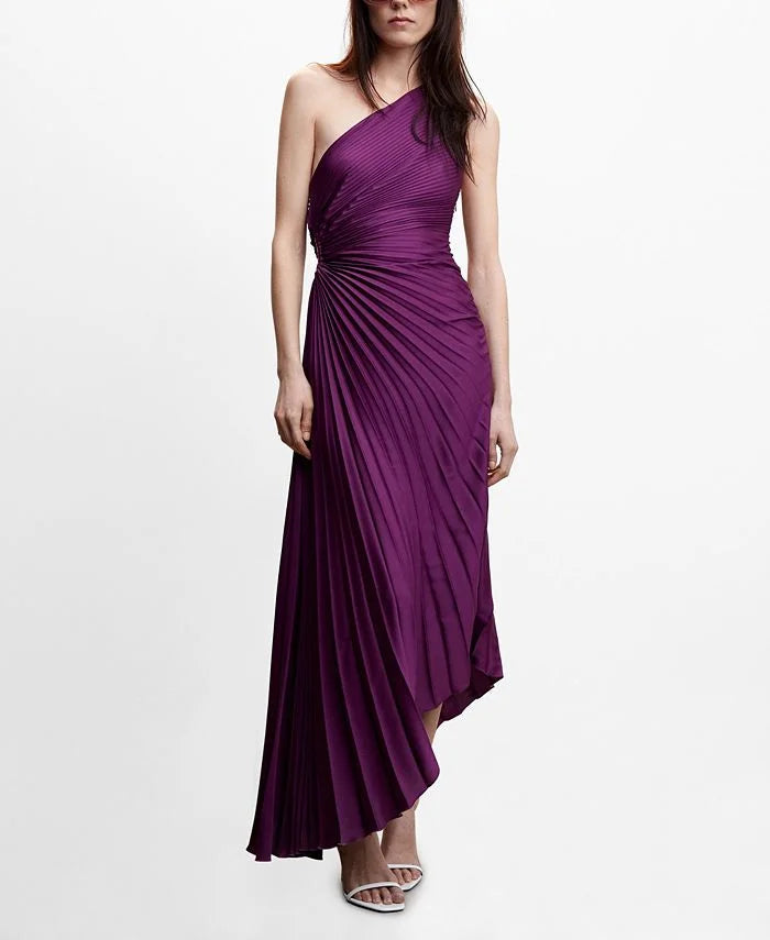 Women's One Shoulder Pleated Maxi Dress - Elegant Occasion Dress