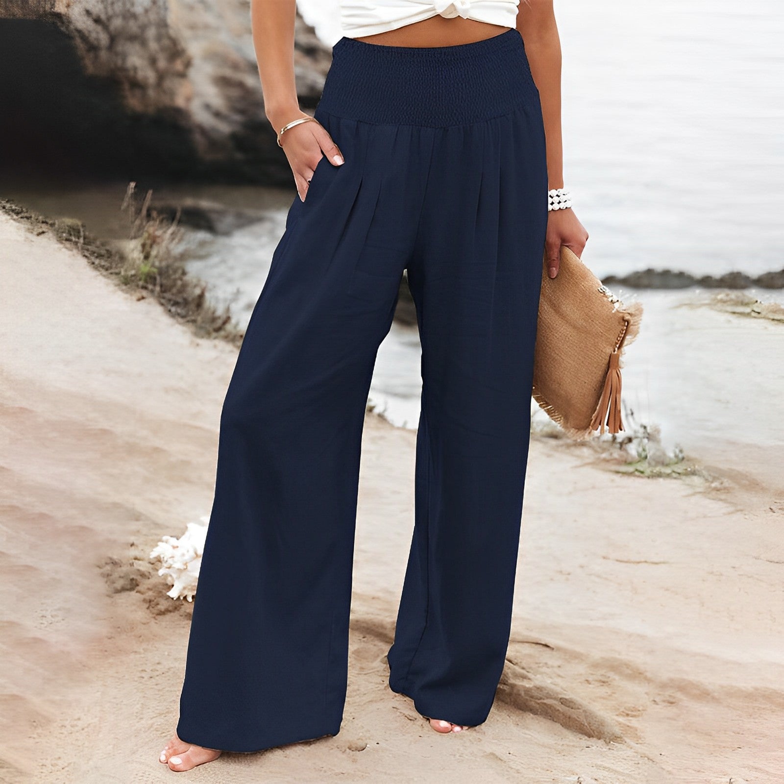 Women's Wide Leg Trousers - Relaxed High-Waist Everyday Pants