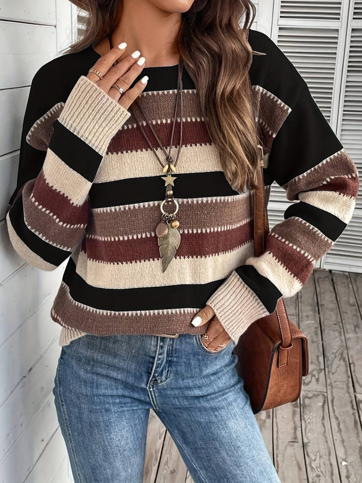 Women’s Striped Round Neck Sweater – Soft Casual Knit